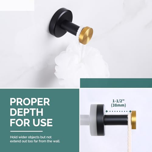 Angle Simple Bathroom Towel Hook, Robe Towel Holder, Black and Gold | Quality Rustproof Stainless Steel, Thick Round Hook for Shower Closet Kitchen Entryway, Hang Bathrobes Hats Bags, Wall Mount - color: Black & Gold, size: 1 Pack