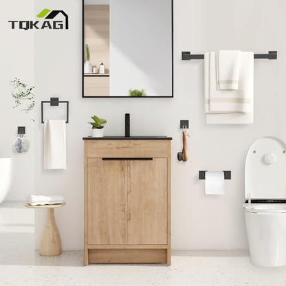 TQKAG Matte Black Bathroom Hardware Accessories Set 5 Pieces, Double Post Pivoting Toilet Paper Holder Set Stainless Steel Square Bathroom Towel Bar Holder Set Wall Mounted - color: Matte Black, size: 5-Pieces Set