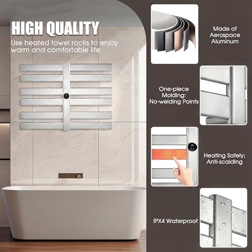 K&KALONZO Electric Towel Warmer Wall Mount Heated Rack Timer, 12-Bar,Silver | Fast Heat in 2 Min, 3 Heat Levels, Anti-Scald, NTC Safety, Plug-in/Hardwired Aluminum Towel Warmer for Bathroom - color: Silver, size: 12-Bar