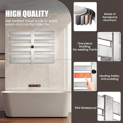 K&KALONZO Electric Towel Warmer Wall Mount Heated Rack Timer, 12-Bar,Silver | Fast Heat in 2 Min, 3 Heat Levels, Anti-Scald, NTC Safety, Plug-in/Hardwired Aluminum Towel Warmer for Bathroom - color: Silver, size: 12-Bar