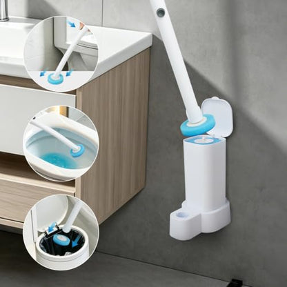 IwIeIaIrI Disposable Toilet Brush and Holder Set with 48 Refills, Square | Wall mount holder design, cleaning wand removes limescale for bathroom & bathtub sanitation. - color: White Handle