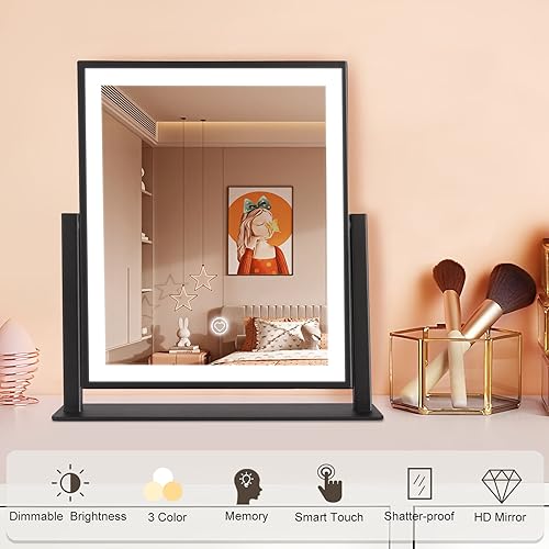 Beelux Vanity Mirror with Lights, 11" Makeup Mirror with Dimmable Light, Smart Control, Memory, Adjustable 3 Modes Lighted LED Mirror for Christmas Birthday Thanksgiving Mother's Day Black - size: 11"L x 9.8"W