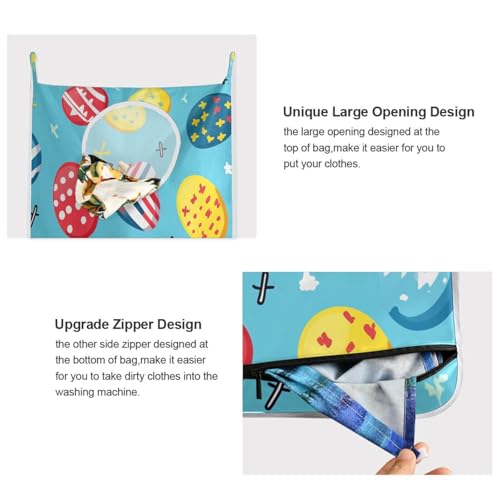 Hanging Laundry Hamper Over the Door with Stainless Steel Hooks Rack Dirty Clothes Wall Mounted Hamper Basket Bag 29.5X20inch Blue Easter Eggs and Nails1 - color: Blue Easter eggs and Nails, size: 20x29.5inx2