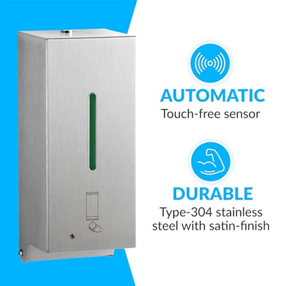 BOBRICK 2013 Stainless Steel Automatic Wall-Mounted Foam Soap Dispenser, Satin Finish, 27-FL oz. 4-1/4” W, 10-17/32” H, 4-7/32” D - style: Foam