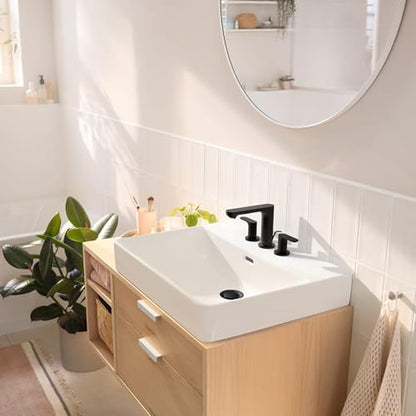 hansgrohe Rebris S Widespread Bathroom Faucet, 2-Handle, 3 Hole Bathroom Sink Faucet for Vanity with Pop-Up Drain Assembly, 1.2 GPM, Matte Black, 72530671 - color: Matte Black