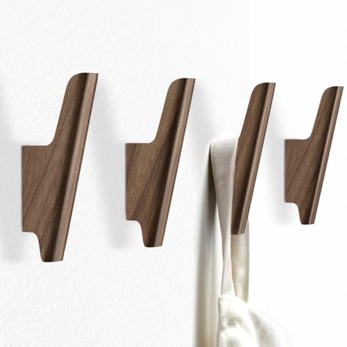 Wood Wall Hooks 4 Pack Coat Hooks Wall Mount, Towel Hooks for Bathrooms | Walnut Wooden Hooks for Hanging Hat, Bag, Backpack, Purse, Robe,Rustic Decor Coat Hooks for Wall Entryway Hooks(Walnut Light) - color: Walnut, Light