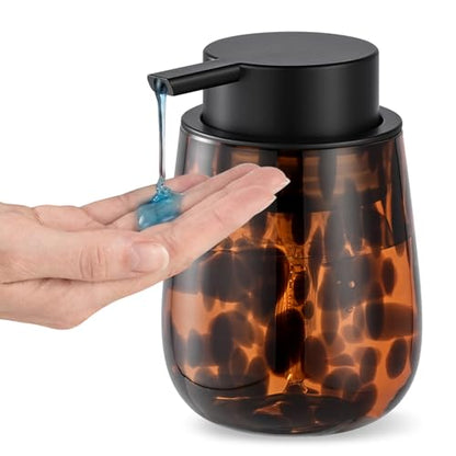 Marble Glass Liquid Soap/Lotion/Hand Sanitizer Pump Dispenser, Refillable for Kitchen and Bathroom Countertop (Amber) - color: Amber Liquid