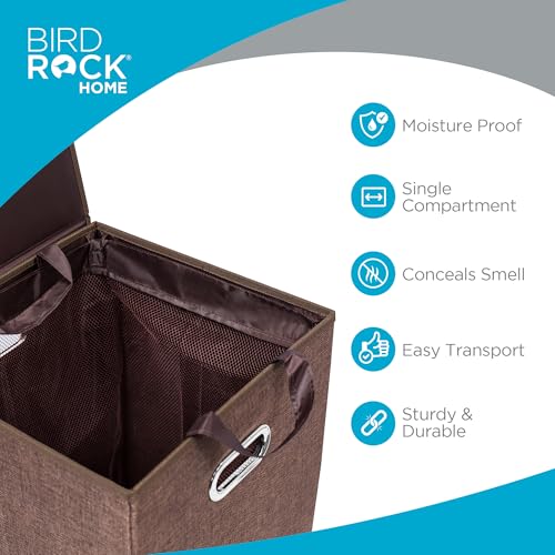 BirdRock Home Single Laundry Hamper with Lid and Removable Liner | Linen | Easily Transport Laundry | Foldable Hamper | Cut Out Handles - color: Brown, style: Single