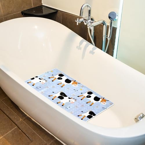 Non Slip Shower Mat Bathtub Mat 15.1x26.8 Inch, Quick Dry Bath Mat with Drain, Soft PVC Bath Mats for Bathroom Tub Shower Floor, Cows Pattern - color: Multi 11