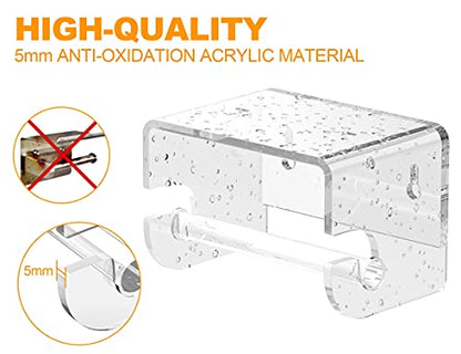 Adhesive Toilet Paper Holder with Shelf, Bathroom Toilet Paper Roll Stand, Wall Mounted Tissue Storage Holder, Acrylic Bathroom Accessories, with 3M Self Adhesive No Drilling (Clear)