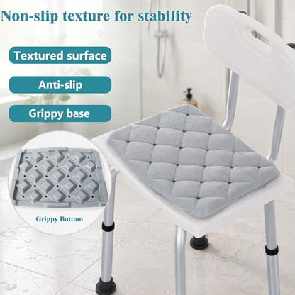 Shower Chair Cushion Waterproof, Non Slip Bath and Shower Bench Seat Pad | Bathtub seat cushion for walk-in tubs and seated bathing, with closed-cell foam, drain holes, firm support and grippy texture
