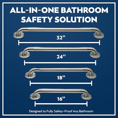 4-Pack Starter Bundle, 500 lb, 16/18/24/32 in, Peened Textured | Complete Bathroom Safety Starter Bundle, For Seniors, 1.25 in Diameter, 500 lb Rated, All-in-One Shower Safety Solution - color: Peened Textured