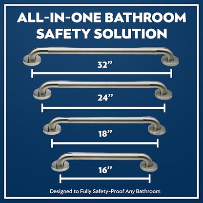 4-Pack Starter Bundle, 500 lb, 16/18/24/32 in, Peened Textured | Complete Bathroom Safety Starter Bundle, For Seniors, 1.25 in Diameter, 500 lb Rated, All-in-One Shower Safety Solution - color: Peened Textured