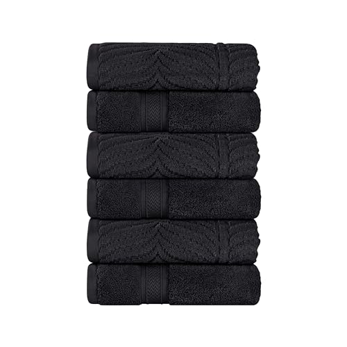 SUPERIOR Cotton Chevron Hand Towel Set, Zero Twist, Quick Dry, Small Towels, Absorbent Bathroom Basics, Home Essentials, Spa, Salon, Hotel, Kitchen, Luxury Quick Drying, Assorted Set of 6, Black - color: Black, size: Hand Towel (Solid + Jacquard)