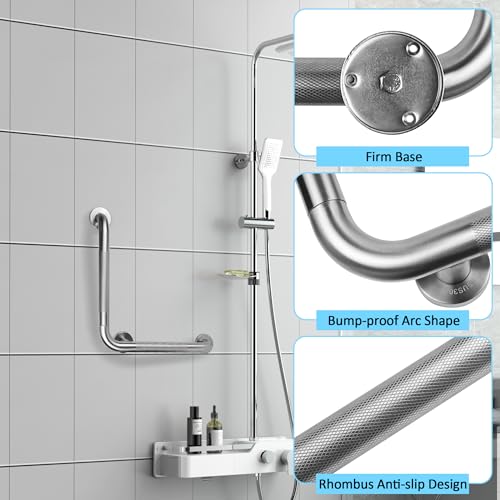 Angled Shower Grab Bar, 16x16 Inch Stainless Steel Bathroom Grab Bar, 1.25" Diameter L-Shaped Brushed Nickel Grab Bars for Bathtubs and Showers, Handicap Shower Grab Bar for Seniors Elderly - size: 16x16 Inch