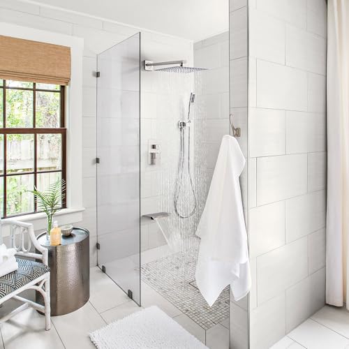Shower Faucet Set with Tub Spout, Brushed Nickel Rainfall Shower System Complete Wall Mounted for Bathroom with 12 Inch Square Shower Head and Handheld Shower Head Rain Mixer Combo Set - color: Brushed Nickel, style: 12 Inch with Tub Spout