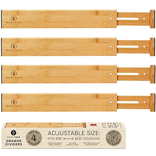 Expandable Bamboo Drawer Dividers – drawer separators for Clothes, Kitchen Utensils, Bathroom, and Dresser Drawers (17.5" to 21.5") - size: 17.5" - 21.5" (Large Size)