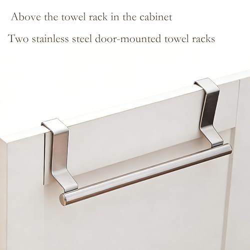 Over Cabinet Towel Holder 2PK Stainless Steel Door Mount Bar | No Drill Hanger for Kitchen Cabinet & Pantry Organization