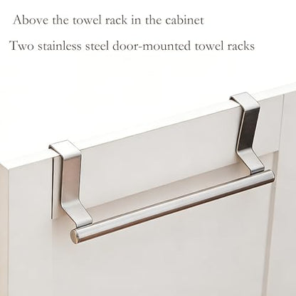 Over Cabinet Towel Holder 2PK Stainless Steel Door Mount Bar | No Drill Hanger for Kitchen Cabinet & Pantry Organization