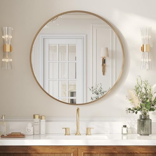 USHOWER Gold Bathroom Mirrors for Over Sink, 36 Inch Circle Mirror with Metal Frame, Wall Mirror for Vanity, Entryway, Living Room, Hallway and Bedroom Decor | Circle Mirror with Metal Frame, Wall Mirror for Vanity, Entryway, Living Room, Hallway and Bedr