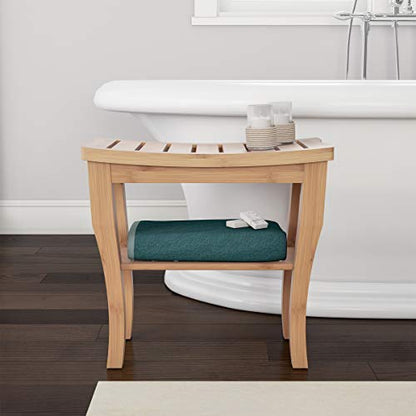 Lavish Home Shower Bench-Water Resistant Natural Eco-Friendly Bamboo with Storage Shelf for Bathroom, Spa or Sauna