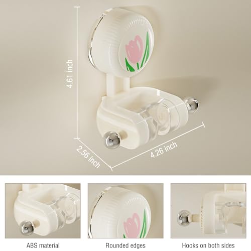 Handheld Shower Head Holder - Adjustable Suction Cup Bracket for Bathroom Wall Mount with Hook for Towels,Shower Ball,Shower Loofah, Medium, White