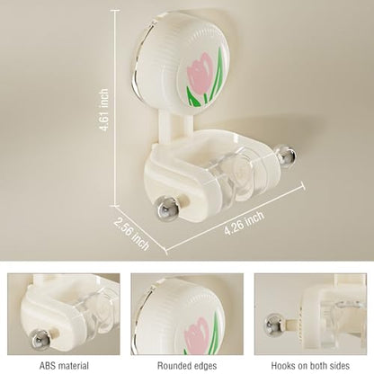 Handheld Shower Head Holder - Adjustable Suction Cup Bracket for Bathroom Wall Mount with Hook for Towels,Shower Ball,Shower Loofah, Medium, White