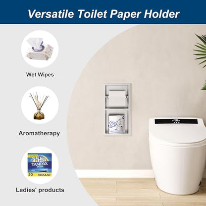 Neodrain Brushed Recessed Toilet Paper Holder,Dual Rolls | 304 Stainless Steel,Rustproof & Durable,Space-saving,Recessed double roll tissue holder for Bathroom & RV - color: Brushed, size: 6X12In