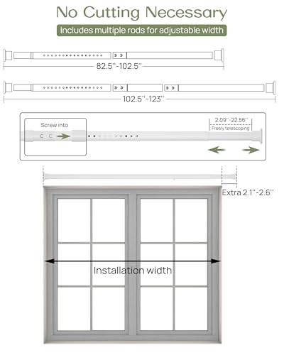 ALLZONE Tension Curtain Rod for Window, 83-123 Inches, Heavy Duty Curtain Rods No Drilling, Non-Slip Bathroom Shower Tension Rod, Renter Friendly, Adjustable, Spring Loaded, Extra Long, White - color: White, size: 83-123 Inches