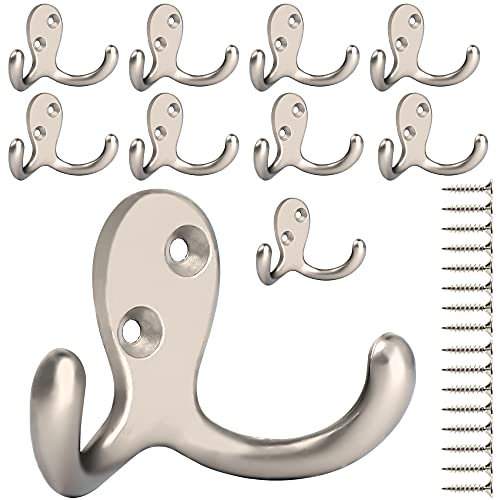 IBosins 10 Pack Silvery Double Prong Coat Hooks Wall Mounted with 20 Screws | Heavy Duty Retro Double Hooks Utility Hooks for Coat, Scarf, Bag, Towel, Key, Cap, Cup, Hat - color: 10 Pcs Silvery