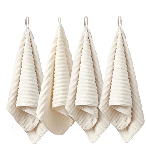 4PCS Beige Microfiber Hand Towels for Bathroom Christmas Decorations Quick Dry Small Towel Set Bathroom Kitchen 14 x29.6inch - color: Beige