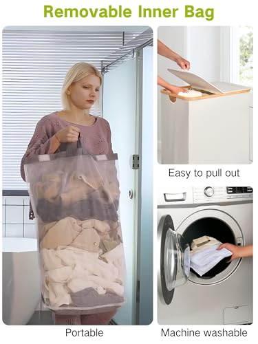 efluky Double Laundry Hamper with Wheels, Divided Laundry Hamper with Removable Bags, 2 Section Dirty Clothes Basket with Handles for Bathroom, Bedroom & Laundry Room, 160L Beige - color: Beige, size: 160L