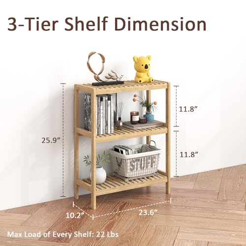 3-Tier Bamboo Freestanding Shelf Multi-use Small Bookshelf Bookcase - size: 23.6''W 3-tier