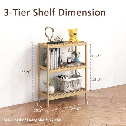 3-Tier Bamboo Freestanding Shelf Multi-use Small Bookshelf Bookcase - size: 23.6''W 3-tier