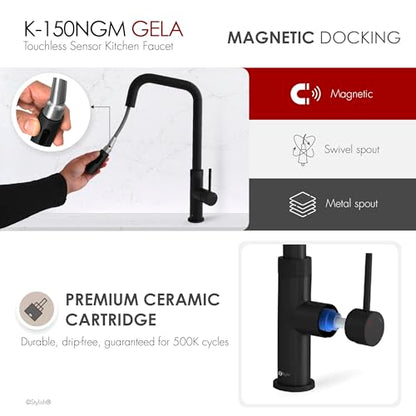 Stylish Touchless Kitchen Faucet with Pull Down Sprayer Single Lever Handle Dual Function Stainless Steel Kitchen Sink Faucet with Ceramic Cartridge and Aerator Matte Black Finish, K-150NM - color: Matte Black