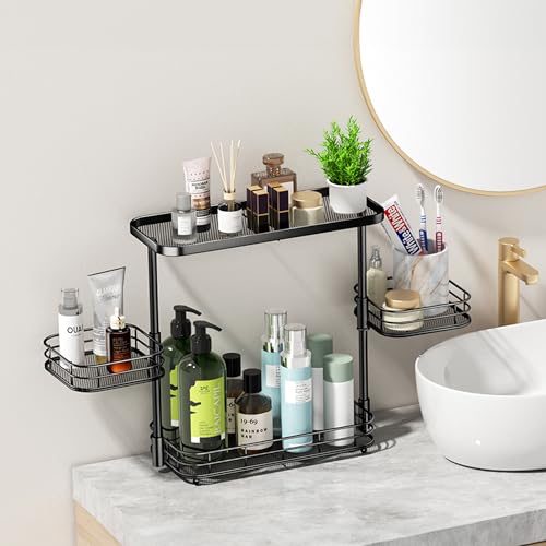 VITVITI 3 Tier Bathroom Organizer Countertop, Counter Storage Shelf, Black | Metal Wire Bathroom Vanity Mesh Bath Room Sink Kitchen Rack with 360 Rotating Basket - color: 3 Tier Rotating Black