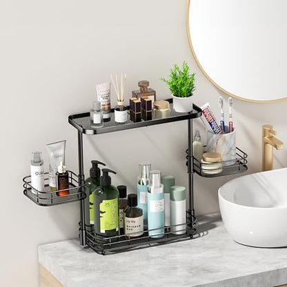 VITVITI 3 Tier Bathroom Organizer Countertop, Counter Storage Shelf, Black | Metal Wire Bathroom Vanity Mesh Bath Room Sink Kitchen Rack with 360 Rotating Basket - color: 3 Tier Rotating Black