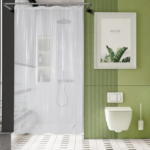 AmazerBath 54x72 Shower Curtain Stall, Plastic Small Shower Curtain Clear, Heavy Duty Thick PEVA, Stand Up Shower Stall Size with 2 Weighted Stones and 9 Grommets - color: 8g Clear, size: 54"W x 72"L (Pack of 1)