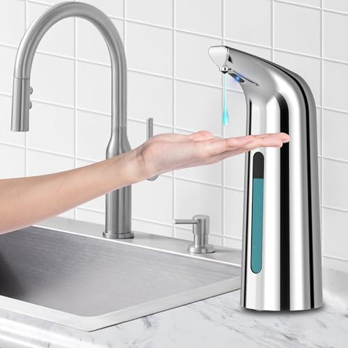Automatic Liquid Soap Dispenser, 4-Level,13.5oz Touchless | Plastic,400ml Silver Electric Battery Operated Hand & Dish Countertop Soap Dispensers with Sensor for Bathroom,Kitchen Sink - color: Silver, style: Battery