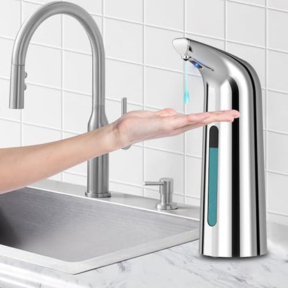 Automatic Liquid Soap Dispenser, 4-Level,13.5oz Touchless | Plastic,400ml Silver Electric Battery Operated Hand & Dish Countertop Soap Dispensers with Sensor for Bathroom,Kitchen Sink - color: Silver, style: Battery