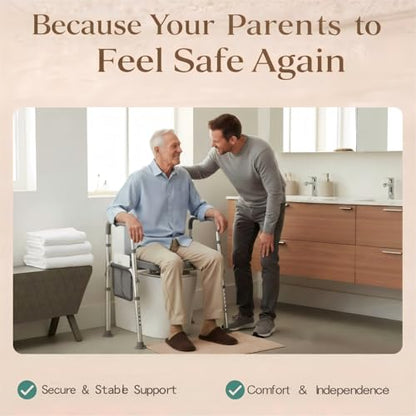 HOMEAL Raised Toilet Seat Riser with Handles for Seniors, 450LBS Heavy-Duty 3in1 Commode Chair for Disabled & Patients with Reinforced Frame & Protective Deflector, Built for Safety & Clean - size: Without Commode