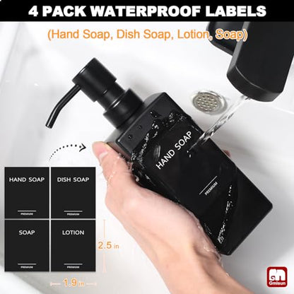 GMISUN Black Soap Dispenser, Hand Soap Dispenser Bathroom, 12oz Glass Soap Dispenser with Stainless Steel Pump, Liquid Dish Soap Dispenser for Kitchen, Modern Bathroom/Kitchen Soap Dispenser Set - color: Black Bottle + Black Pump