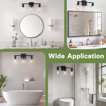 Matte Black Bathroom Vanity Light, 3-Light Vanity Lighting fixtures Over Mirror, Round Design & UL Certification, Wall Sconces with Clear Glass Shades, E26 Socket (Bulbs Not Included) - color: Black-round, size: 3 Light