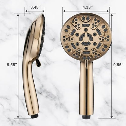 Cobbe 8-Setting Handheld Shower Head, Water-Saving Design, Gold | Trickle Pause Mode, 5ft Stainless Steel Hose, Brass Swivel Bracket, Tool-Free Installation - color: Gold
