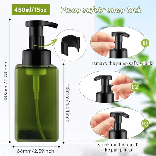 3 Pack Foaming Soap Dispenser Empty Plastic Foam Pump Bottle Refillable Foam Soap Bottle Dispenser for Shampoo Liquid Soap Face Wash (Green, 450ml/15oz) - color: Green, size: 450 ml