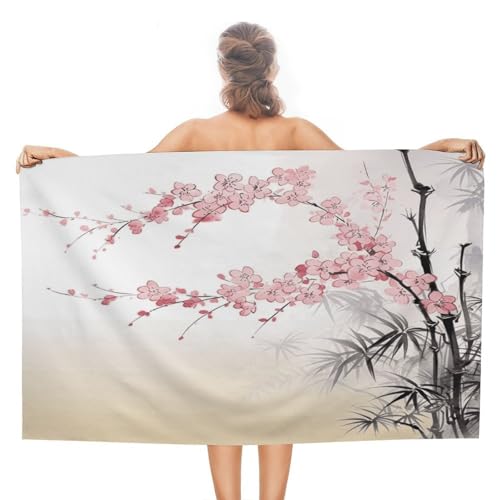 Bamboo and Cherry Blossoms Beach Towel Classic Super Absorbent Quick Dry Pool Towel Extra Large Soft Bath Towels Oversized Swim Towels Travel Beach Blanket for Adult Men Women 51 X 31 Inches