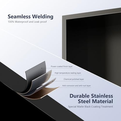 Stainless Steel Shower Niche with Shelf | 12" x 24" No Tile Needed Recessed Wall Niche for Shower Wall Bathroom Storage Insert Installation (Matte Black)