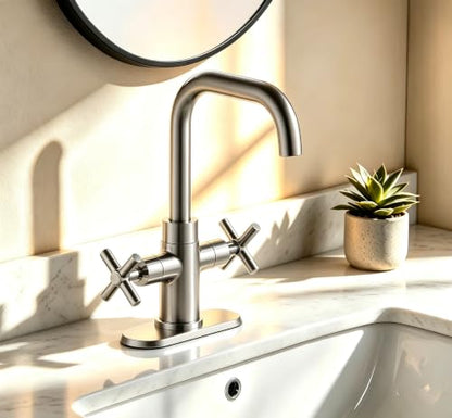 Bathroom Sink Faucet, 4 Inch Single Hole or 3 Hole Centerset Vanity Faucet, 2-Handle Handle Single Hole Bahroom Sink Faucet, Pop Up Drain Oil Rubbed Bronze Finish DF-1265CCH-ORB - color: Brushed Nickel
