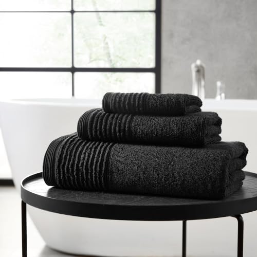 Vera Wang - Bath Towels, Highly Absorbent & Super Soft Bathroom Essentials, Oeko-Tex Certified (Sculpted Pleat Black, 6-Piece) (Pack of 6) - color: Sculpted Pleat Black, size: 6 Piece (Pack of 6)