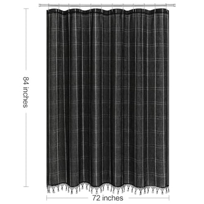Extra Long Linen Farmhouse Shower Curtain with Tassel, Modern Boho French Country Chic Bathroom Shower Curtain Set with PEVA Liner, Cotton Luxury Fabric Shower Curtain 72x84 - Black - color: Black, size: 72"W x 84"L (Pack of 1)